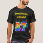 [ Thumbnail: Fun Fireworks + Rainbow Pattern "37" Birthday # T-Shirt ]