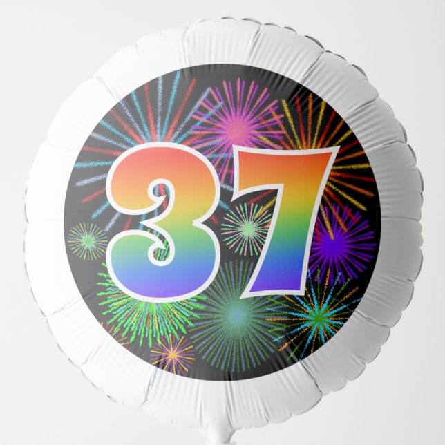 Fun Fireworks + Rainbow Pattern "37" Event # Balloon (Front)