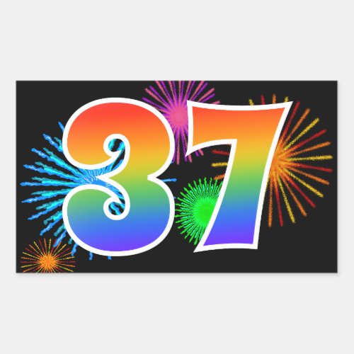 Fun Fireworks  Rainbow Pattern 37 Event Number Rectangular Sticker