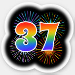 [ Thumbnail: Fun Fireworks + Rainbow Pattern "37" Event # Sticker ]