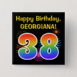 [ Thumbnail: Fun Fireworks + Rainbow Pattern "38" Birthday # Button ]