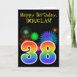 [ Thumbnail: Fun Fireworks + Rainbow Pattern "38" Birthday # Card ]