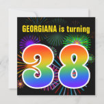 [ Thumbnail: Fun Fireworks + Rainbow Pattern "38" Birthday # Invitation ]