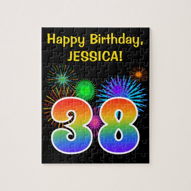 Fun Fireworks + Rainbow Pattern "38" Birthday # Jigsaw Puzzle (Vertical)