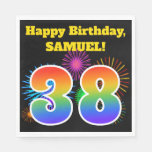 [ Thumbnail: Fun Fireworks + Rainbow Pattern "38" Birthday # Napkins ]