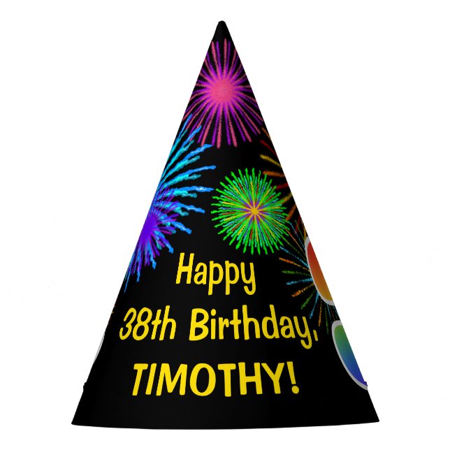 Fun Fireworks + Rainbow Pattern "38" Birthday # Party Hat (Front)