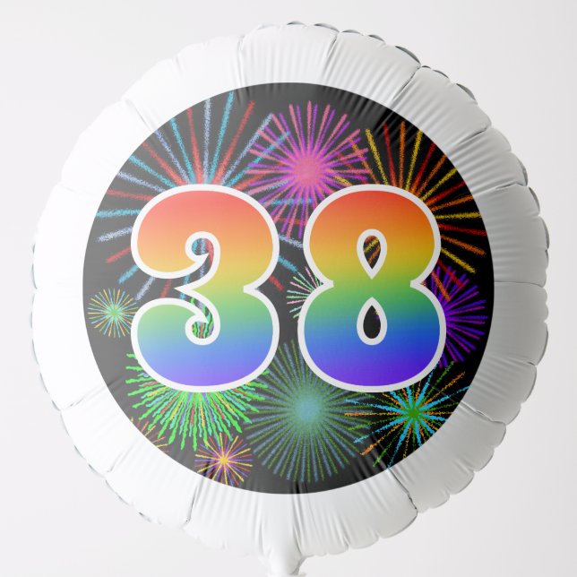 Fun Fireworks + Rainbow Pattern "38" Event # Balloon (Front)