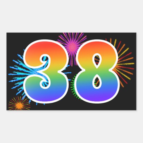 Fun Fireworks  Rainbow Pattern 38 Event Number Rectangular Sticker