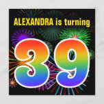 [ Thumbnail: Fun Fireworks + Rainbow Pattern "39" Birthday # Invitation ]