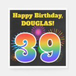 [ Thumbnail: Fun Fireworks + Rainbow Pattern "39" Birthday # Napkins ]