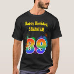 [ Thumbnail: Fun Fireworks + Rainbow Pattern "39" Birthday # T-Shirt ]
