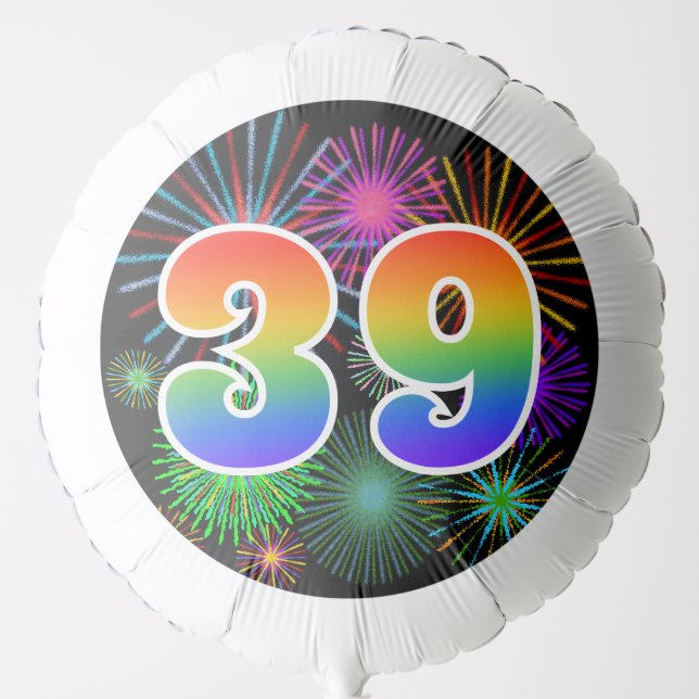 Fun Fireworks + Rainbow Pattern "39" Event # Balloon (Front)