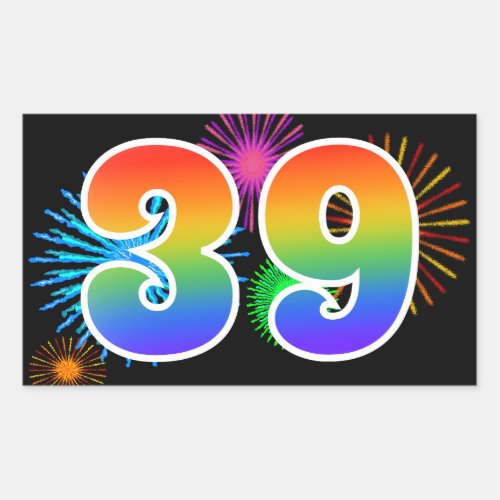 Fun Fireworks  Rainbow Pattern 39 Event Number Rectangular Sticker