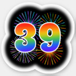 [ Thumbnail: Fun Fireworks + Rainbow Pattern "39" Event # Sticker ]