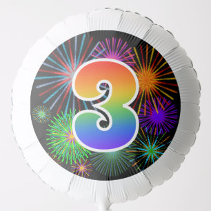 Fun Fireworks + Rainbow Pattern "3" Event # Balloon