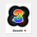 [ Thumbnail: Fun Fireworks + Rainbow Pattern "3" Event # Sticker ]