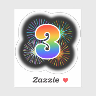 Fun Fireworks + Rainbow Pattern "3" Event # Sticker