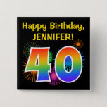 [ Thumbnail: Fun Fireworks + Rainbow Pattern "40" Birthday # Button ]