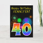 [ Thumbnail: Fun Fireworks + Rainbow Pattern "40" Birthday # Card ]