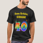 [ Thumbnail: Fun Fireworks + Rainbow Pattern "40" Birthday # T-Shirt ]