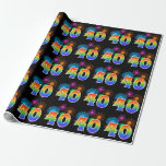 [ Thumbnail: Fun Fireworks + Rainbow Pattern "40" Event Number Wrapping Paper ]