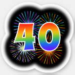 [ Thumbnail: Fun Fireworks + Rainbow Pattern "40" Event # Sticker ]