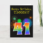 [ Thumbnail: Fun Fireworks + Rainbow Pattern "41" Birthday # Card ]