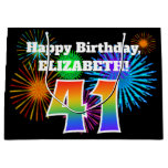[ Thumbnail: Fun Fireworks + Rainbow Pattern "41" Birthday # Gift Bag ]