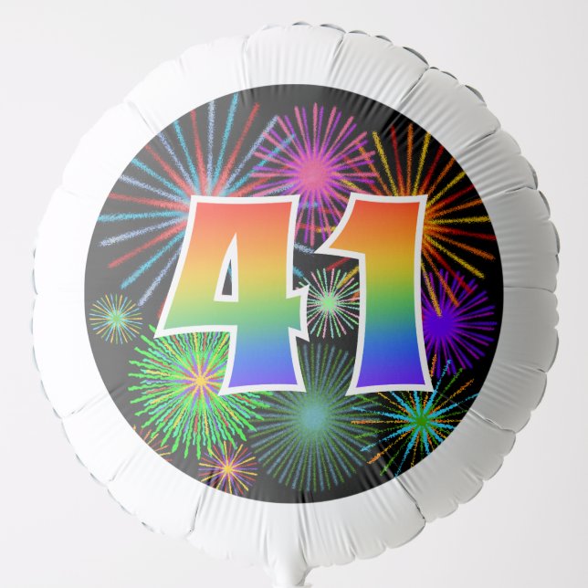 Fun Fireworks + Rainbow Pattern "41" Event # Balloon (Front)