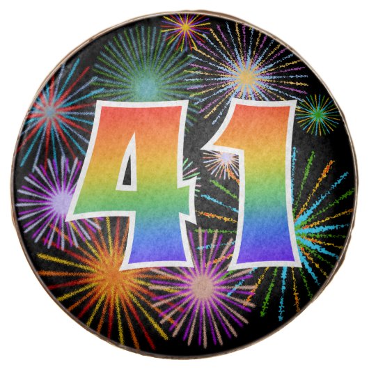 Fun Fireworks, Rainbow Pattern "41" Event # Chocolate Covered Oreo (Front)