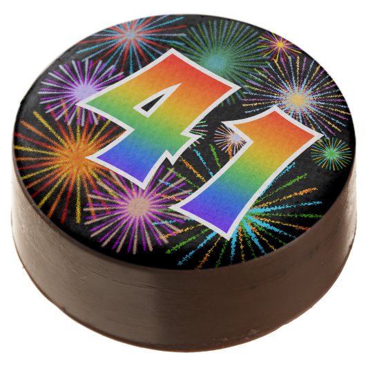 Fun Fireworks, Rainbow Pattern "41" Event # Chocolate Covered Oreo (Angled)