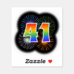 [ Thumbnail: Fun Fireworks + Rainbow Pattern "41" Event # Sticker ]