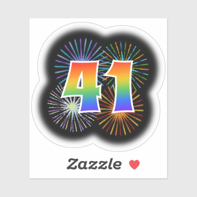 Fun Fireworks + Rainbow Pattern "41" Event # Sticker (Sheet)