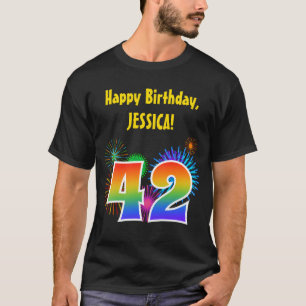 Fun Fireworks + Rainbow Pattern "42" Birthday # T-Shirt