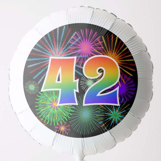 Fun Fireworks + Rainbow Pattern "42" Event # Balloon (Front)