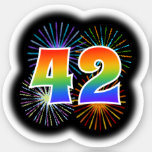 [ Thumbnail: Fun Fireworks + Rainbow Pattern "42" Event # Sticker ]