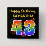 [ Thumbnail: Fun Fireworks + Rainbow Pattern "43" Birthday # Button ]