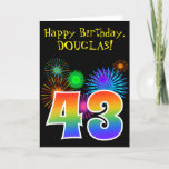 [ Thumbnail: Fun Fireworks + Rainbow Pattern "43" Birthday # Card ]