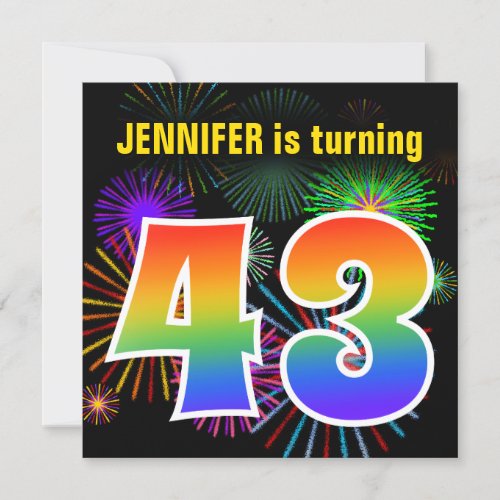 Fun Fireworks  Rainbow Pattern 43 Birthday  Invitation