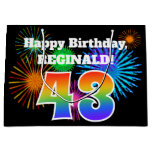 [ Thumbnail: Fun Fireworks + Rainbow Pattern "43" Birthday # Gift Bag ]