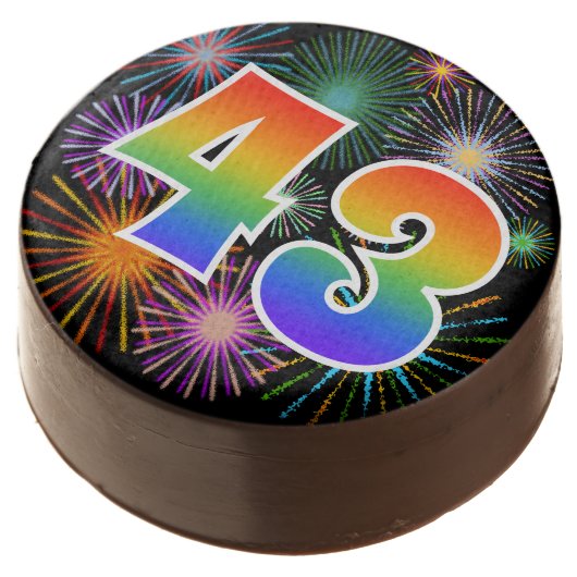 Fun Fireworks, Rainbow Pattern "43" Event # Chocolate Covered Oreo (Angled)