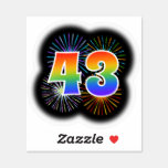 [ Thumbnail: Fun Fireworks + Rainbow Pattern "43" Event # Sticker ]