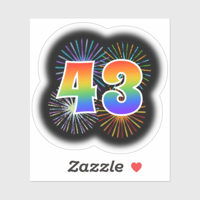 Fun Fireworks + Rainbow Pattern "43" Event # Sticker (Sheet)
