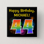 [ Thumbnail: Fun Fireworks + Rainbow Pattern "44" Birthday # Button ]
