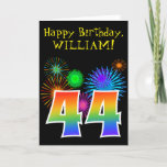 [ Thumbnail: Fun Fireworks + Rainbow Pattern "44" Birthday # Card ]