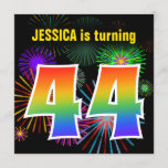 [ Thumbnail: Fun Fireworks + Rainbow Pattern "44" Birthday # Invitation ]
