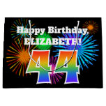 [ Thumbnail: Fun Fireworks + Rainbow Pattern "44" Birthday # Gift Bag ]