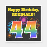 [ Thumbnail: Fun Fireworks + Rainbow Pattern "44" Birthday # Napkins ]