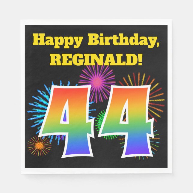 Fun Fireworks + Rainbow Pattern "44" Birthday # Napkins (Front)