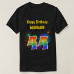 [ Thumbnail: Fun Fireworks + Rainbow Pattern "44" Birthday # T-Shirt ]